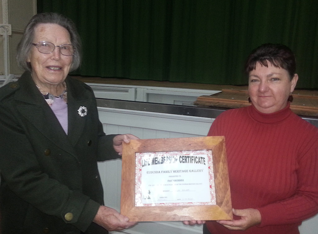 Life Membership Awarded To Fay Grosser For Service To Heritage Gallery